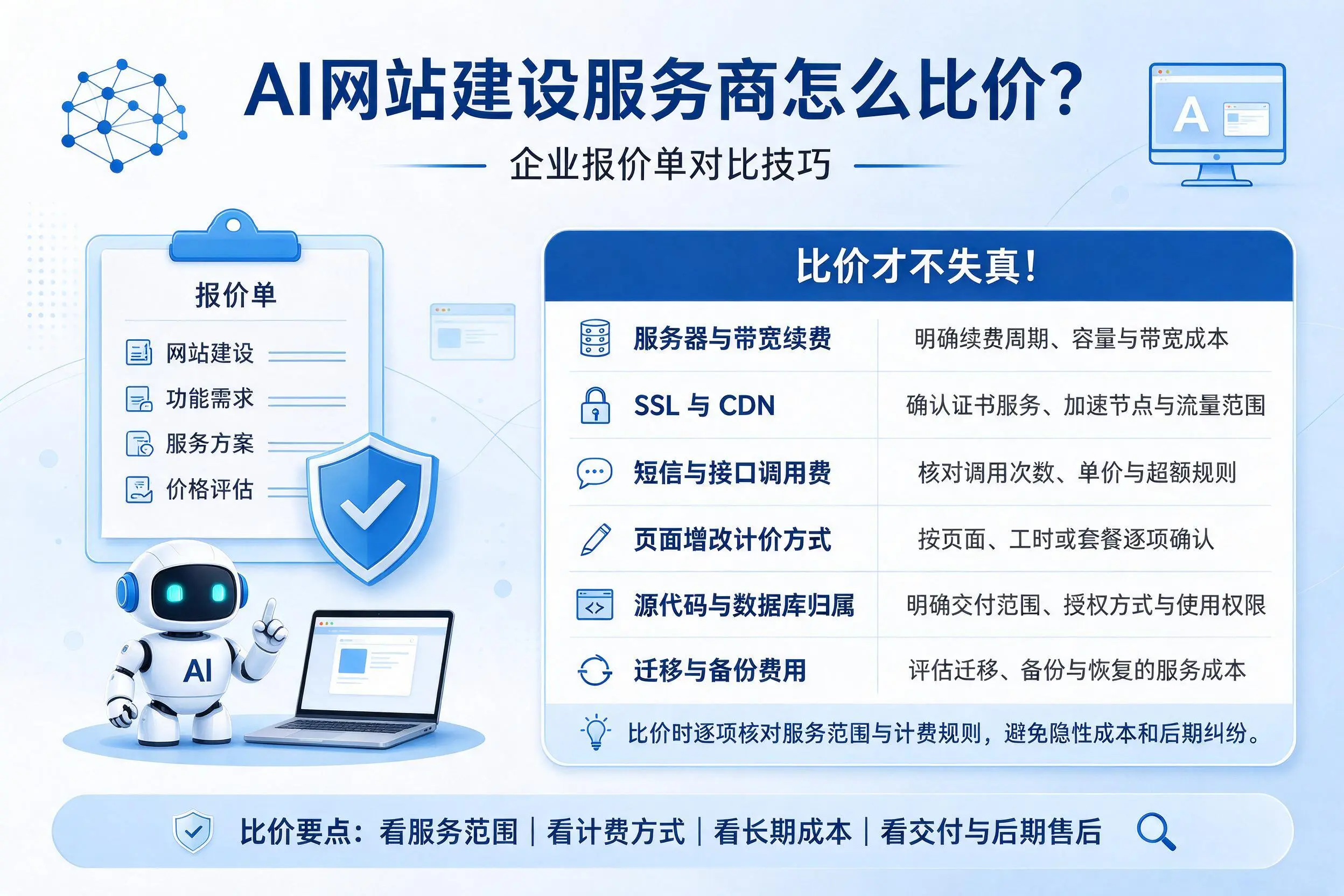 AI网站建设服务商怎么比价？黄冈企业报价单对比技巧